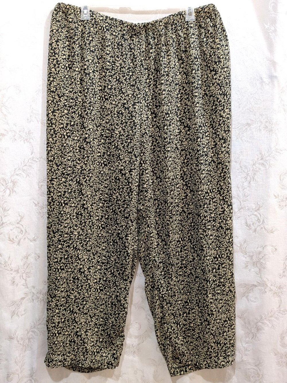 Vintage 90s Floral Chiffon Palazzo Pants Wide Leg Boho Goth Grunge Flowy Pull-On